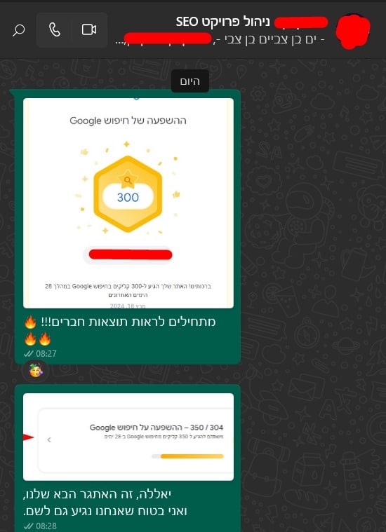 300 קליקים אורגניים ב־28 יום והתקדמות נוספת בדירוגים