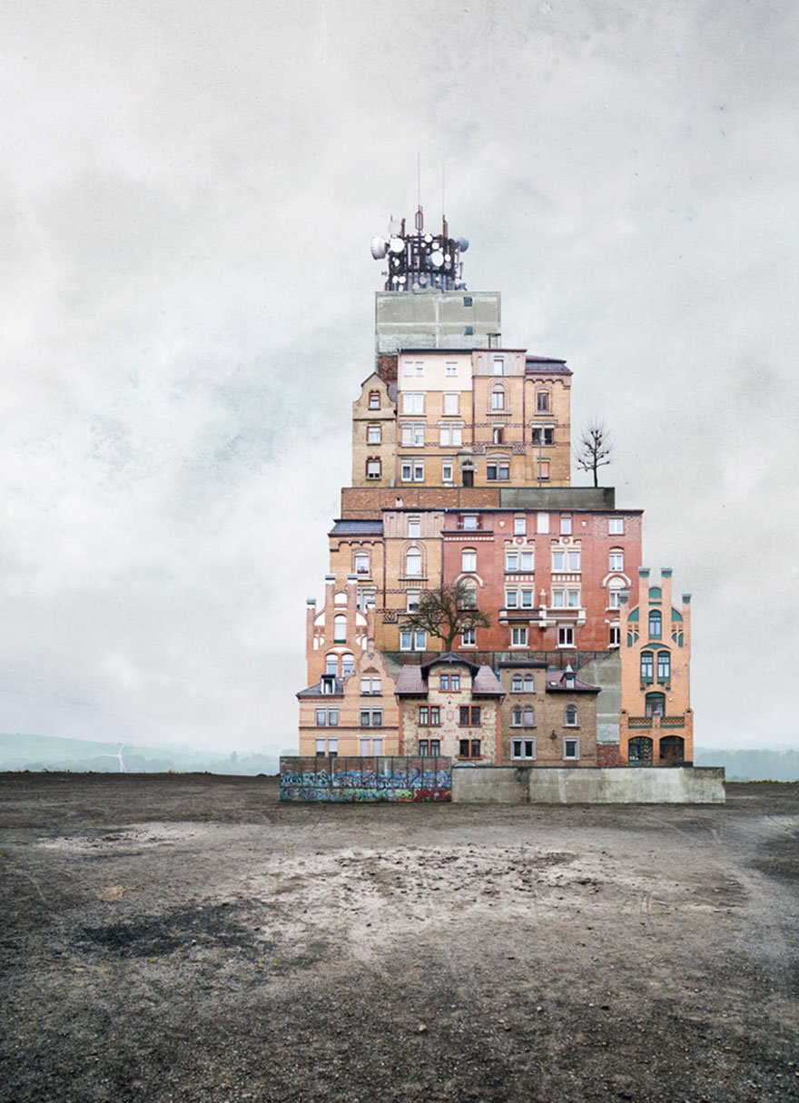 Collages of dreamlike buildings rethinks the German architecture