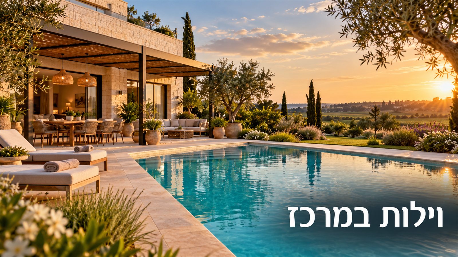 וילות במרכז עם בריכה וחצר באווירה כפרית תמונת המחשה