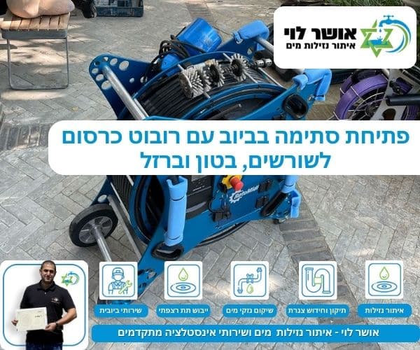 פתיחת סתימה בביוב עם רובוט כרסום לשורשים, בטון וברזל